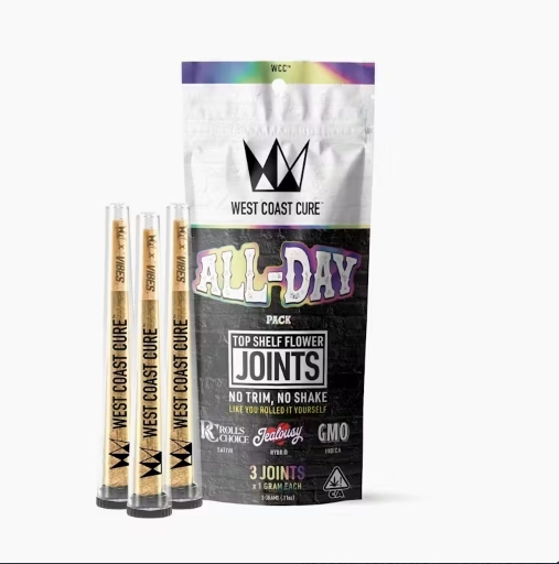 Photograph of product: West Coast Cure - All Day Pack - Preroll 3pk - 3.0g