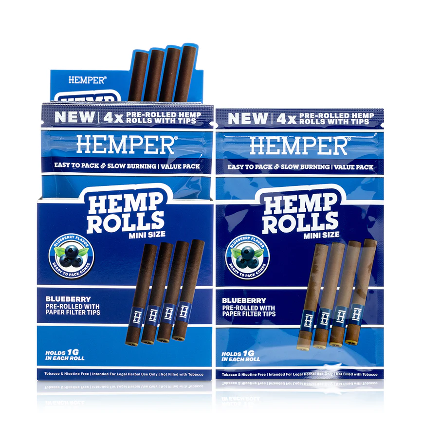 Photograph of product: Hemper Mini Rolls 4pk W/Glass Tip | - BlueBerry