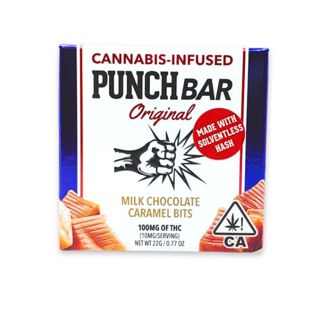 Photograph of product: Punch Edibles & Extracts - 100MG Original Milk Chocolate Caramel Bits au chocolat Bar - Milk Chocolate Caramel Bits