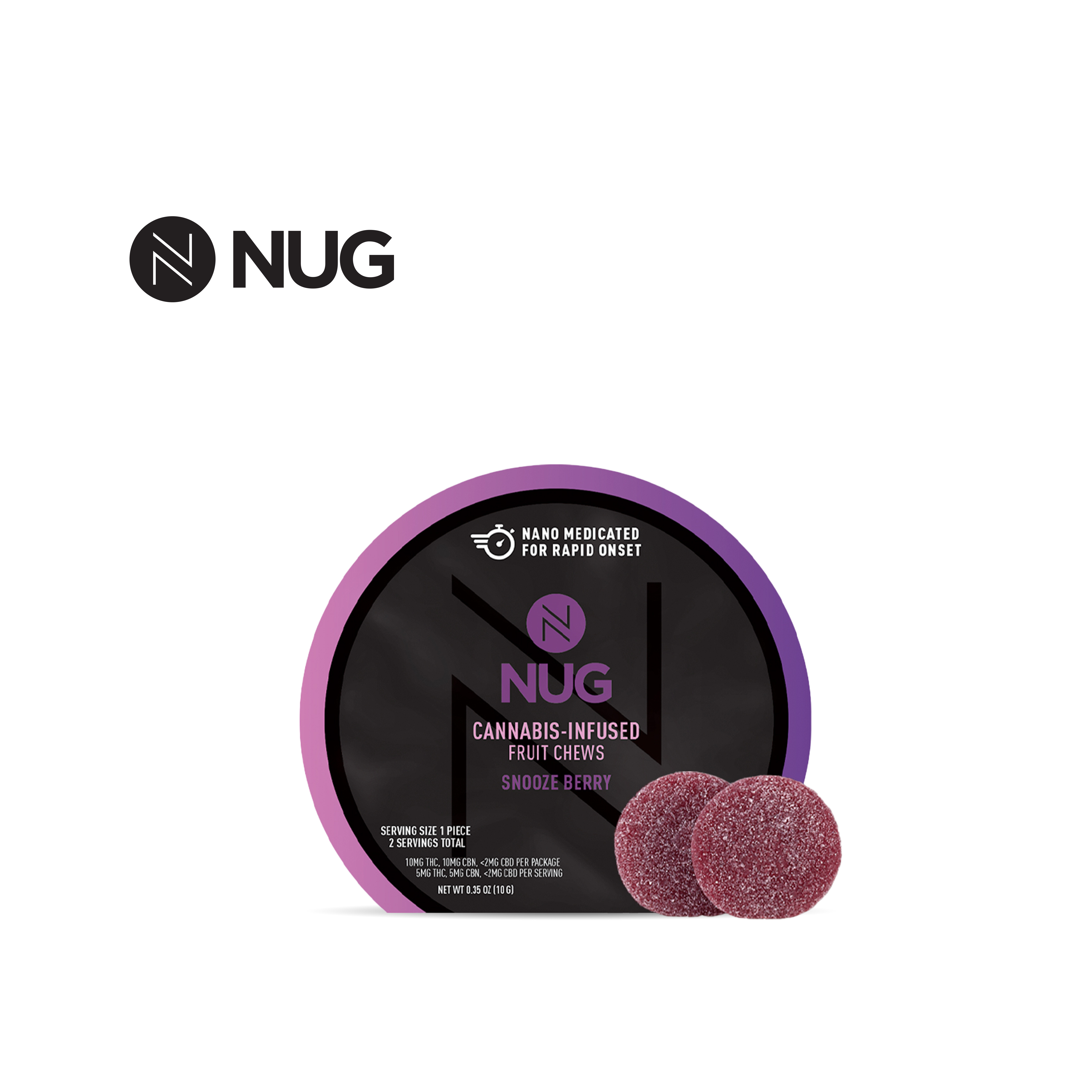 Photograph of product: 1:1 CBN/TH-oui SNOOZE BERRY 20MG 2 PACK NANO FRUIT CHEWS