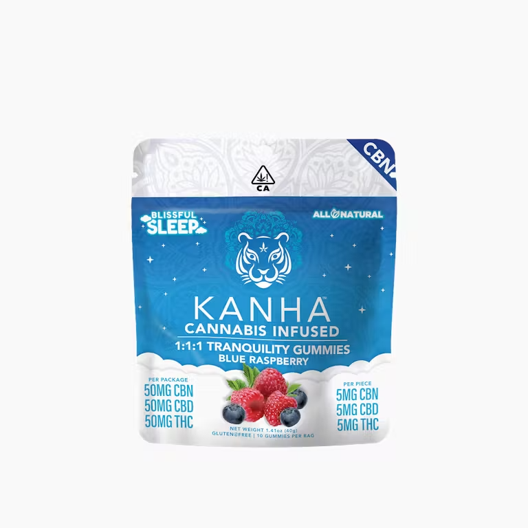 Photograph of product: Blue Raspberry 1:1:1 Tranquility Gummies | 150mg - Kanha