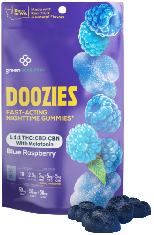 Photograph of product: 1:1:1 Nighttime: Blue Raspberry - TH-oui:CBD:CBN 10 Pack (50mg)
