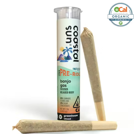 Photograph of product: Banjo Gas (Si) INFUSED PREROLLS 2pk - Coastal Sun