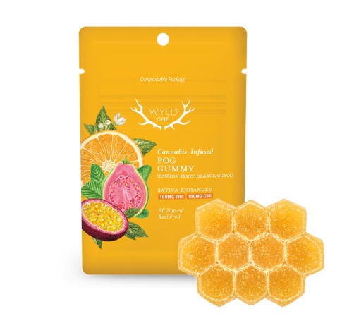 Photograph of product: 100mg Passion Orange Guava 1:1 TH-oui:CBD Gummy (S)