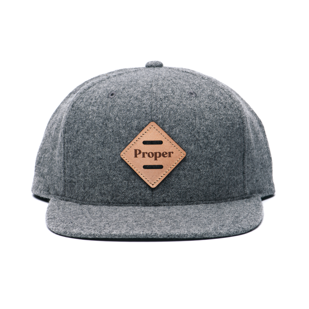 Photograph of product: Grey Wool Strapback Flat Bill