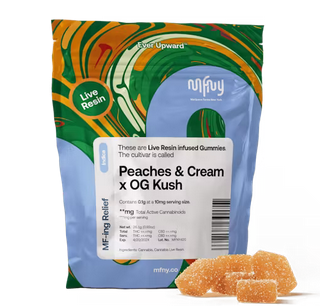 Photograph of product: MFNY - Peaches & Cream x O2 OG Kush - 10ct Live Resin Infused Gummies