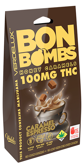 Photograph of product: BON BOMBS Caramel Espresso 10-Pack Edibles Verdelux | 100mg (DOH)