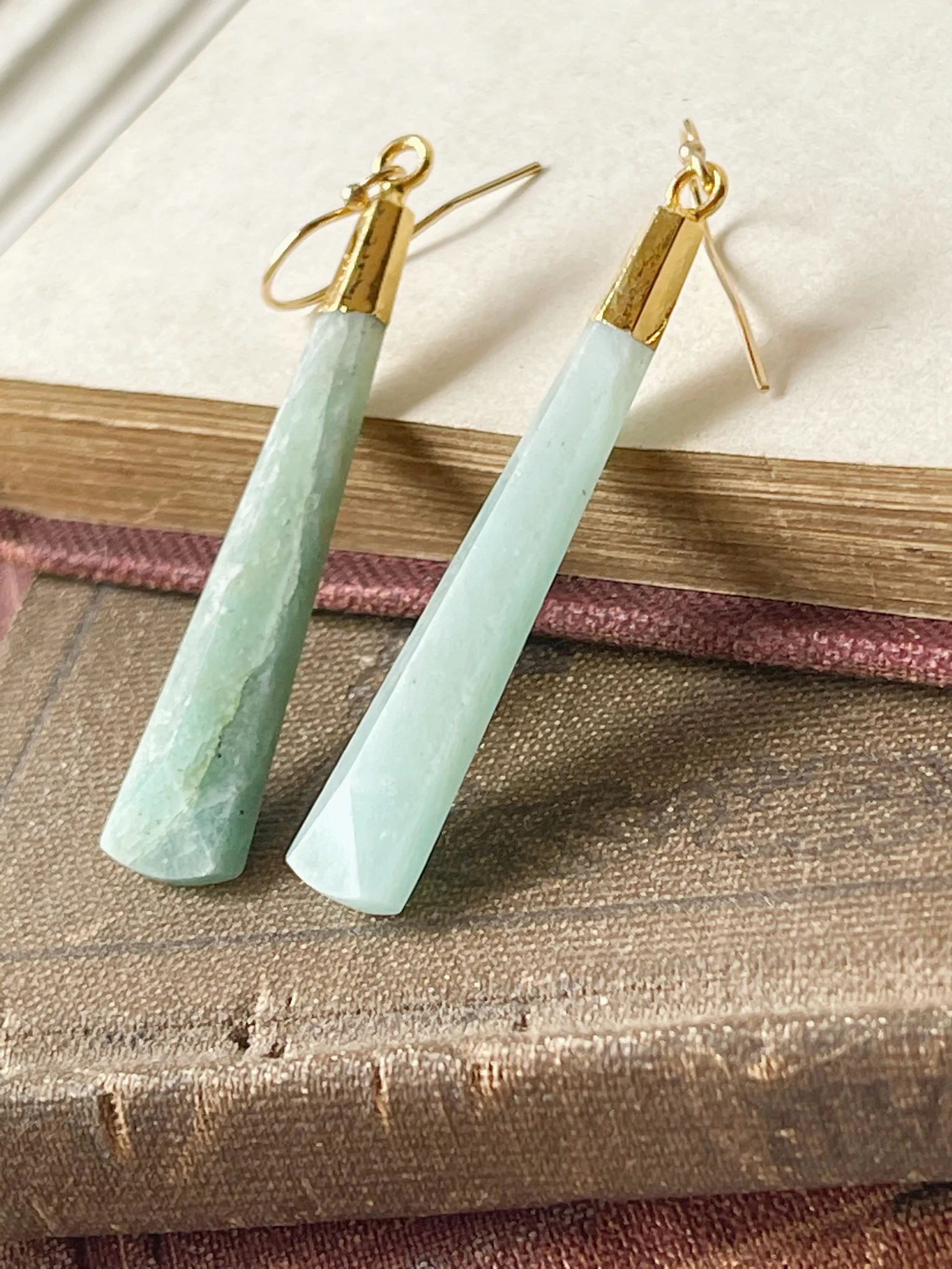 Photograph of product: Cutout Drop Rectangle Earrings I Amazonite & Gold