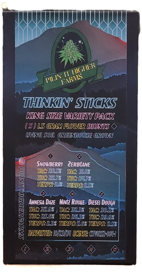 Photograph of Product: Thinkin' Sticks Variety Pack Blunt 5-Pack | Pilin' It Higher Farms