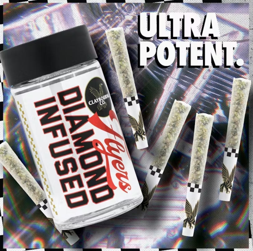 Photograph of product: Claybourne Co Flyers Gas Plant Oui'd Diamond Infused Preroll 5pk 2.5g