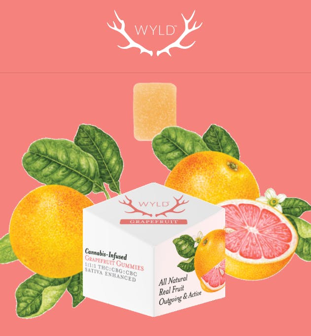 Photograph of product: WYLD Gummies - 100mg - Grapefruit TH-oui/CBD/CBC 1:1:1