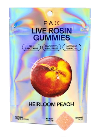 Photograph of product: PAX Heirloom Peach Live Rosin Gummies 100mg