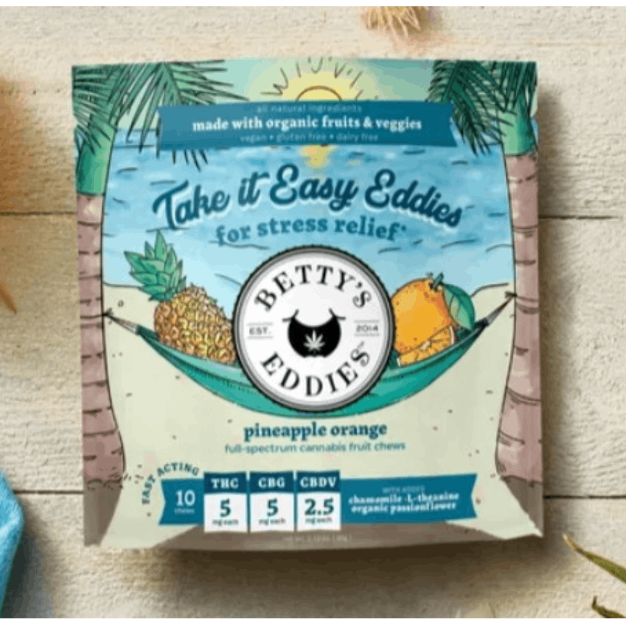 Photograph of product: Betty's Eddies Pineapple Orange TH-oui+CBG+CBDV Chews 10pk