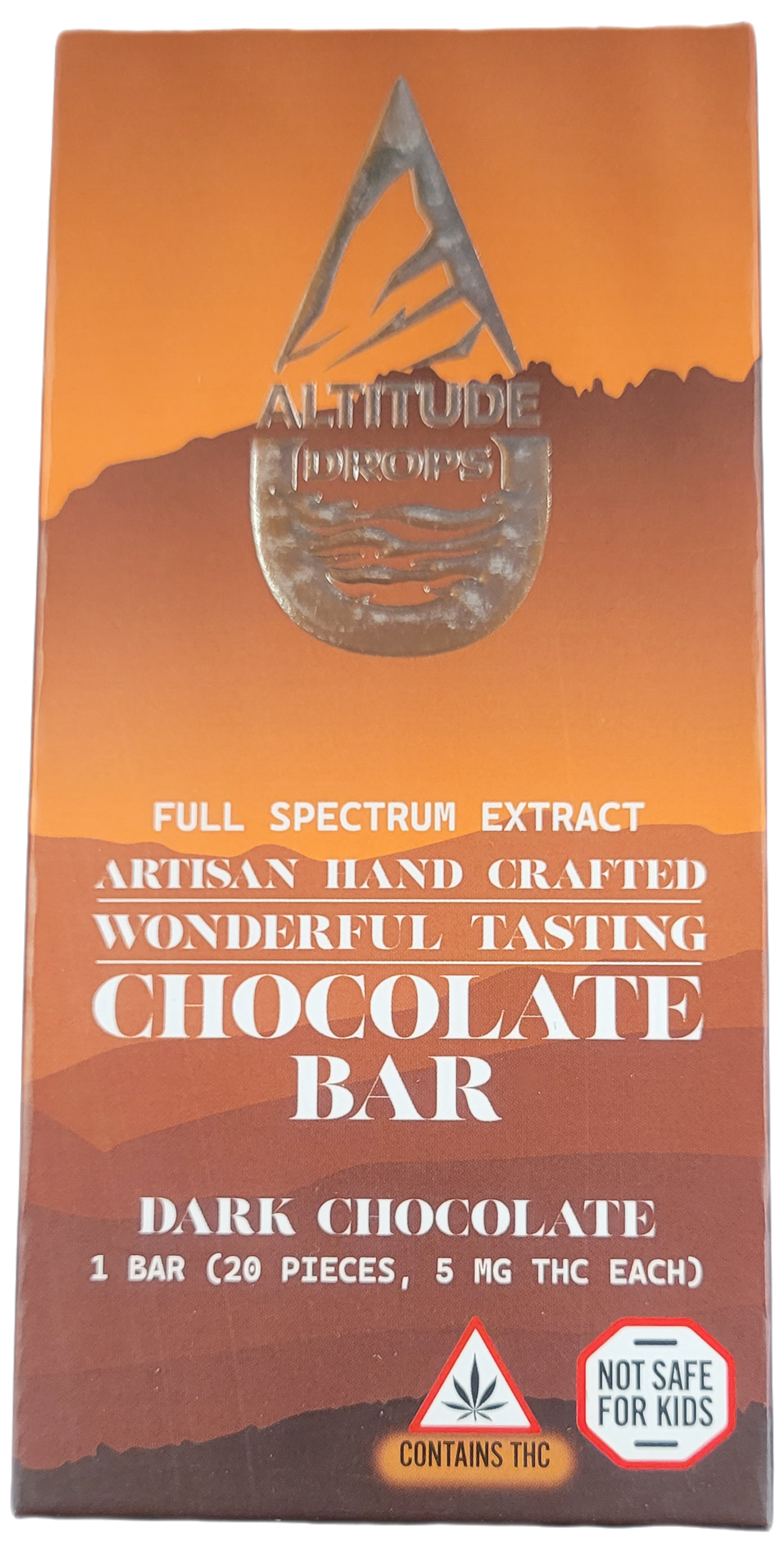Photograph of product: 100mg dark chocolate bar | Altitude Drops