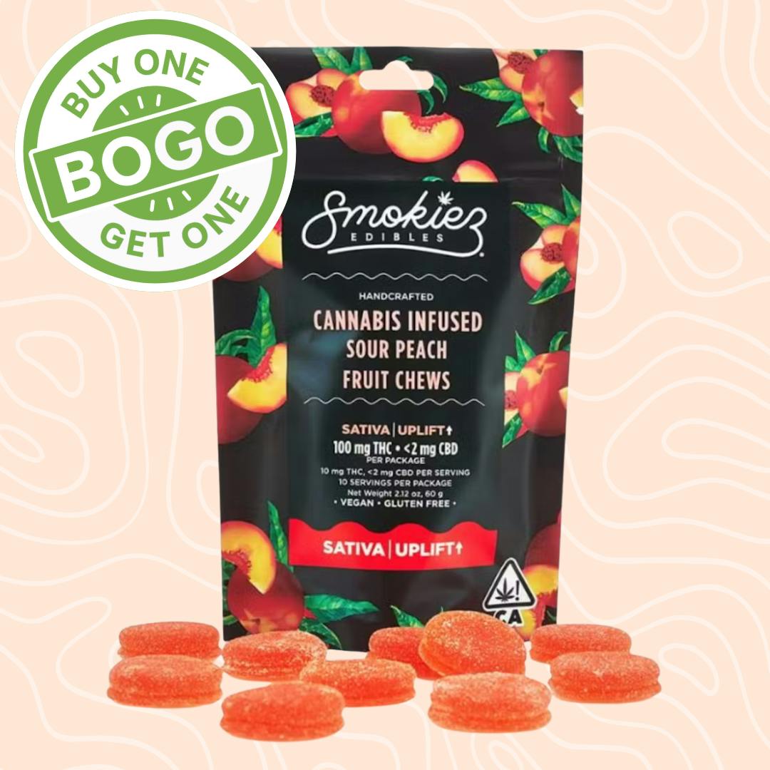 Photograph of product: Sour Peach Oui'd 100mg TH-oui Fruit Chews
