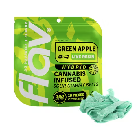 Photograph of product: Green Apple (H) Live Resin Belts 100mg [A30]