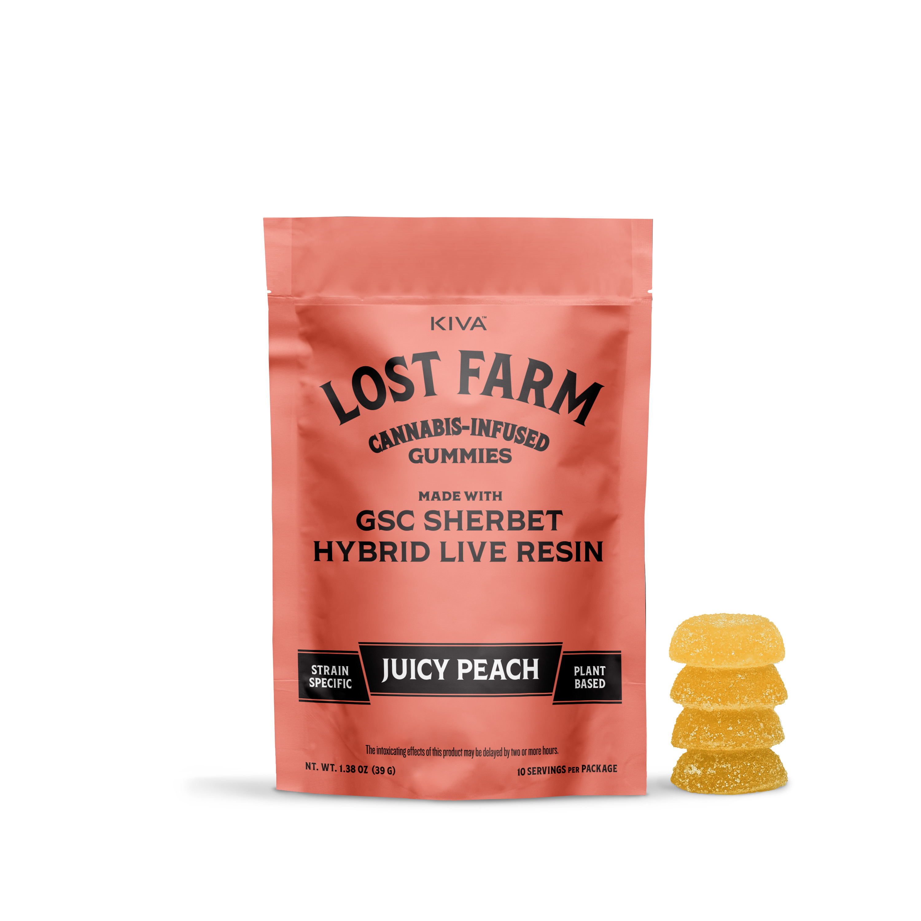 Photograph of product: Lost Farm | Live Resin Gummies | Juicy Peach - GSC Sherbert | 10pk/100mg