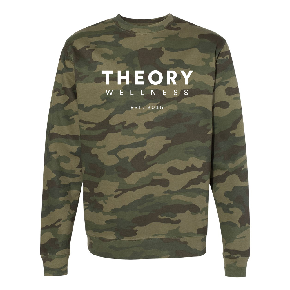 Photograph of product: Theory Wellness: Crewneck Sweatshirt - "CLASSIC" [Forest Camo] (XS)