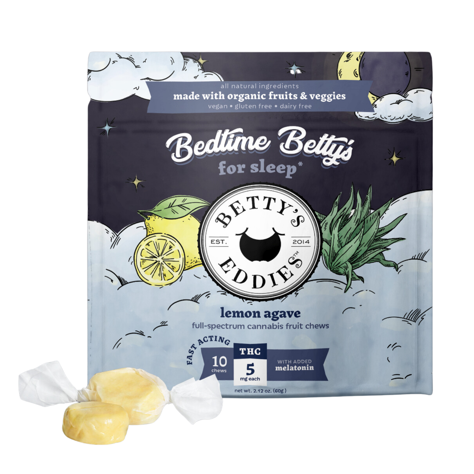 Photograph of product: 50mg 10pk Chews | Lemon Agave | Betty's Eddie's