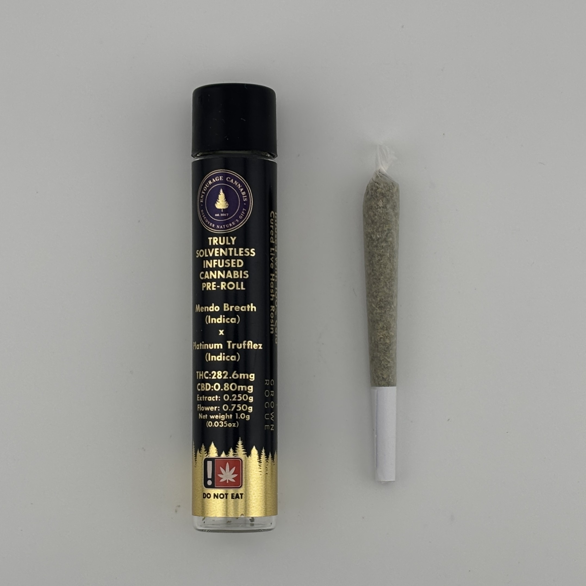 Photograph of product: Entourage | 1g Rosin Preroll | Mendo Breath x Platinum Trufflez