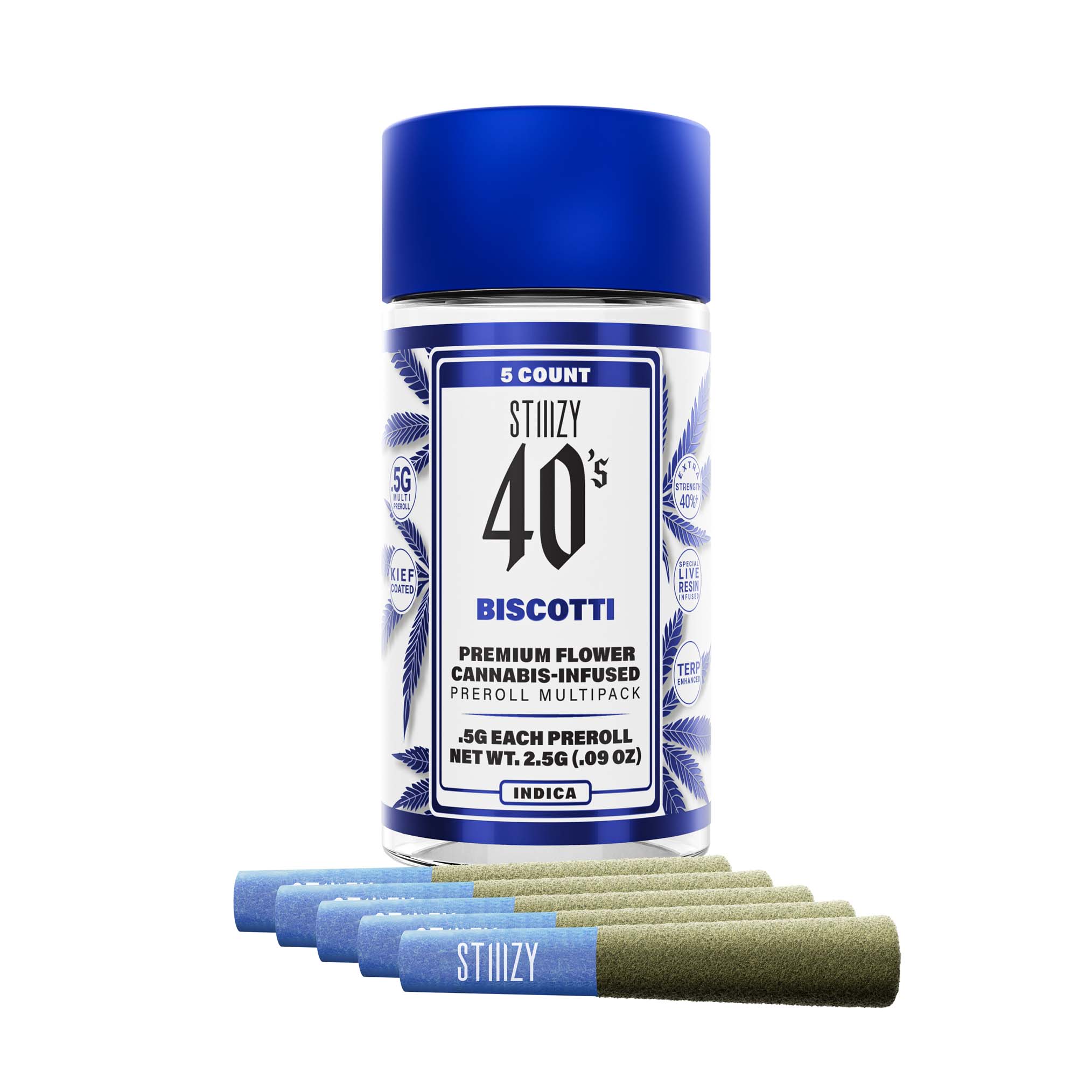 Photograph of product: Biscotti 40's Infused Pre-Roll 5pk