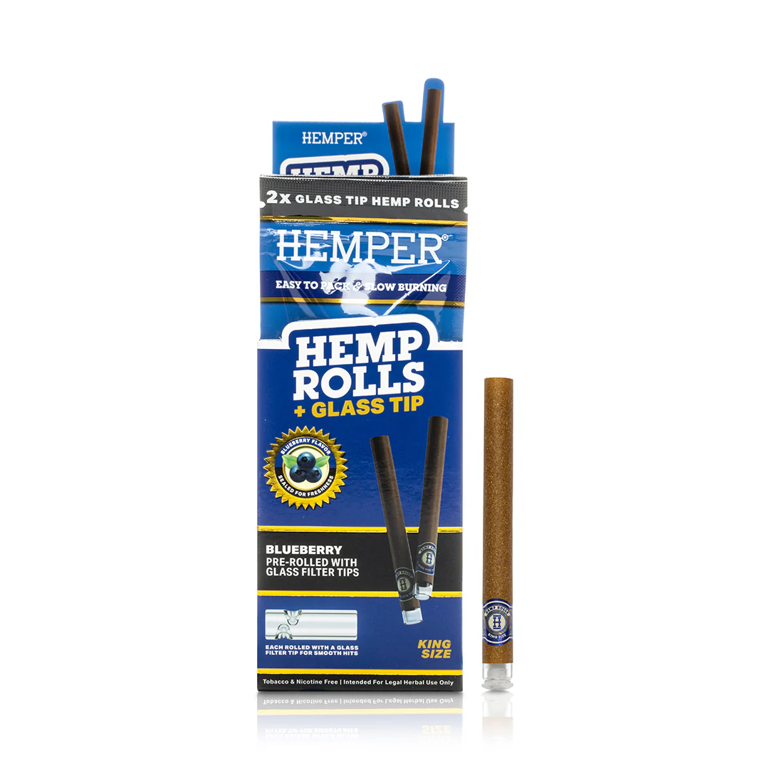 Photograph of product: Hemper Cones | Blueberry 109mm King Size w/ Glass Tip - 2 pack