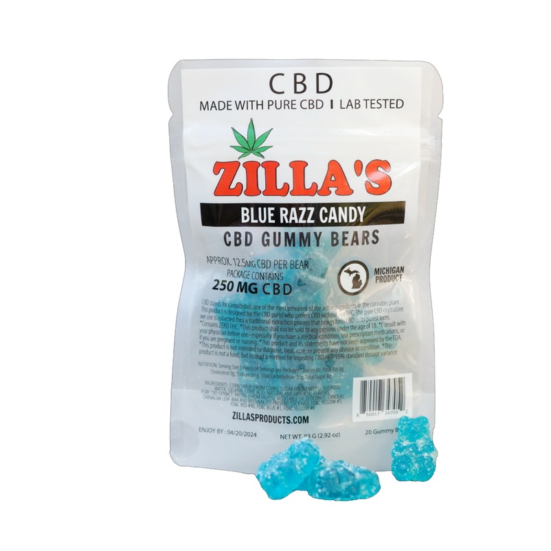 Photograph of product: Zilla's CBD Gummy Bears Blue Razz | 250mg