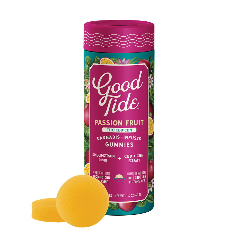 Photograph of product: Good Tide - Live Rosin Gummies - Passion Fruit (I) - 100mg (1:1:1)(TH-oui:CBD:CBN)