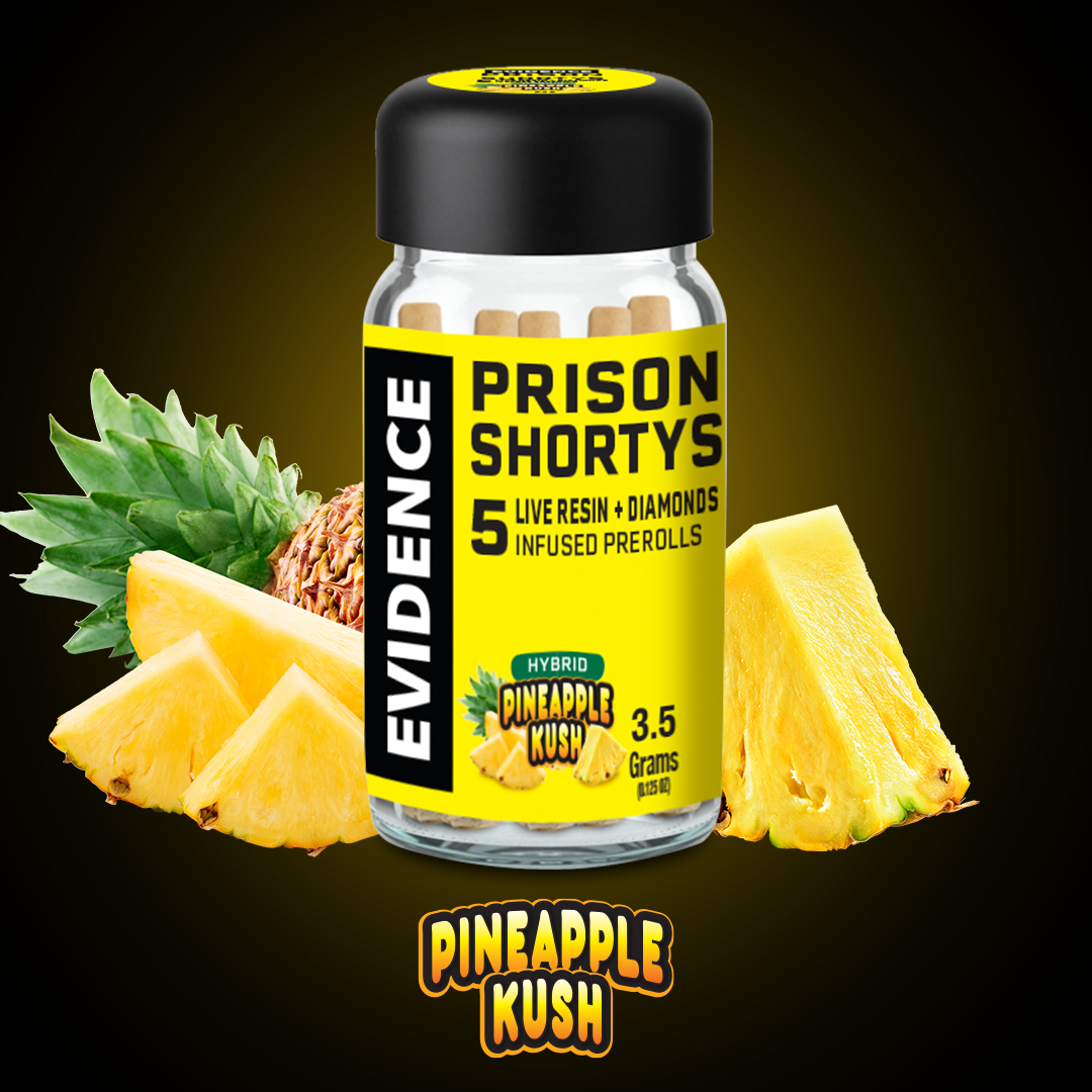 Photograph of product: PRISON SHORTYS - PINEAPPLE KUSH INFUSED PRE-ROLLS 5PK E3