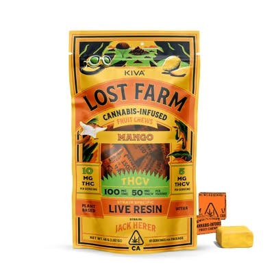 Photograph of product: Mango Lost Farm Chews 100mg Jack Herer - 
