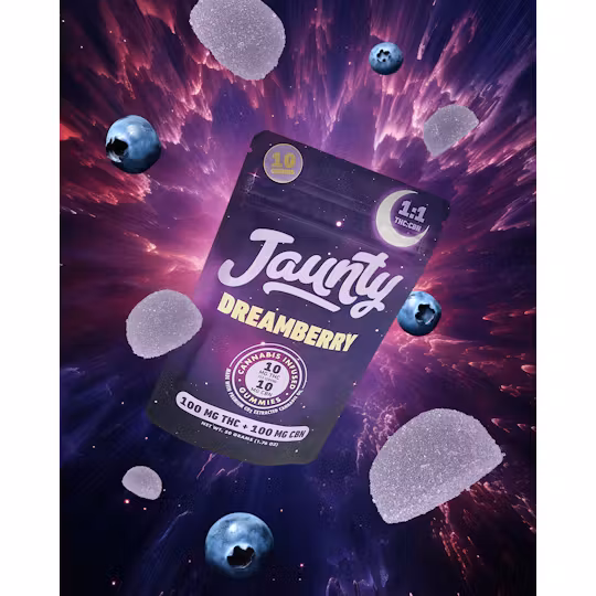 Photograph of product: Jaunty - Dreamberry Gummies 10ct 1:1 TH-oui:CBN 100mg