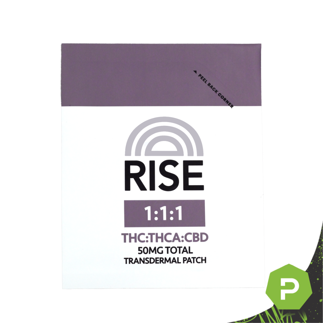 Photograph of product: RISE | 50mg Transdermal Patch | TH-oui:TH-ouiA:CBD 1:1:1