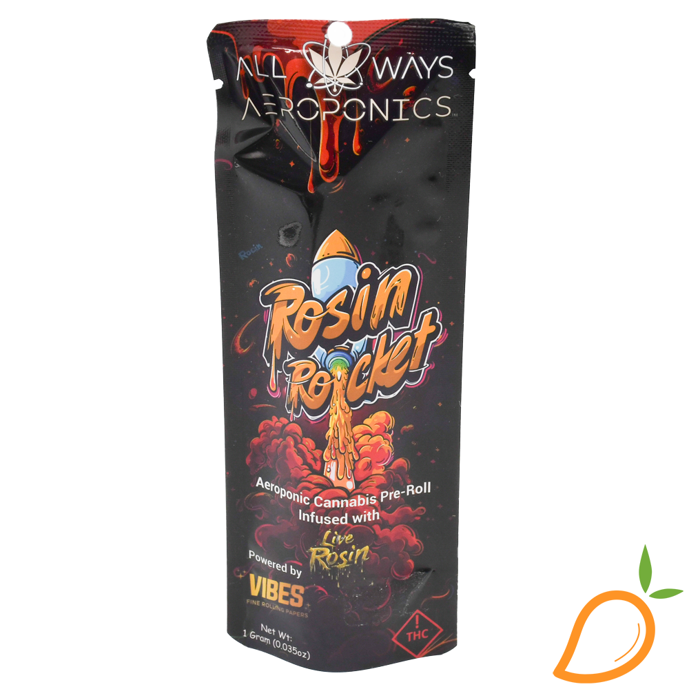 Photograph of product: 1g Blackberry Kush Rosin Rocket Infused Preroll All Ways Aeroponics