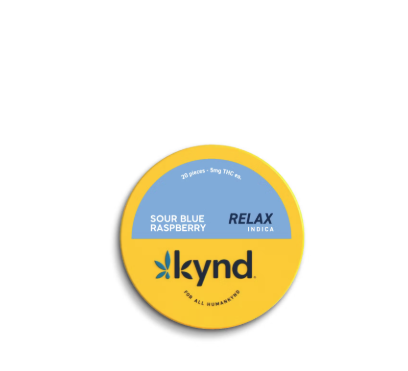 Photograph of product: KYND Relax Sour Blue Raspberry Gummies 100mg 20pk
