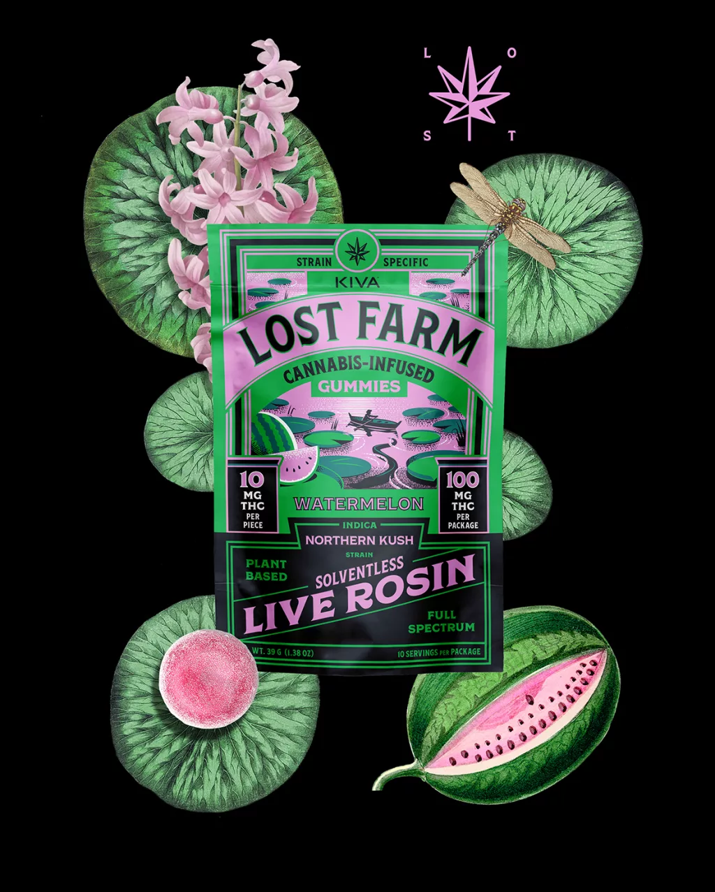 Photograph of product: KIVA LOST FARM - Oui'd Infused Gummies - Watermelon X Northern Kush - Full Spectrum - 10 pcs - 10mg TH-oui/pcs - Oui'd