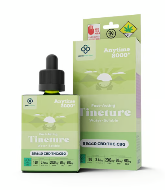 Photograph of product: Green Revolution - Anytime 2000+ 25:10:1 CBD:TH-oui:CBG