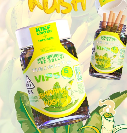 Photograph of product: D. Heights 5 x .5g Infused Pre Rolls - Banana Kush (H) - 