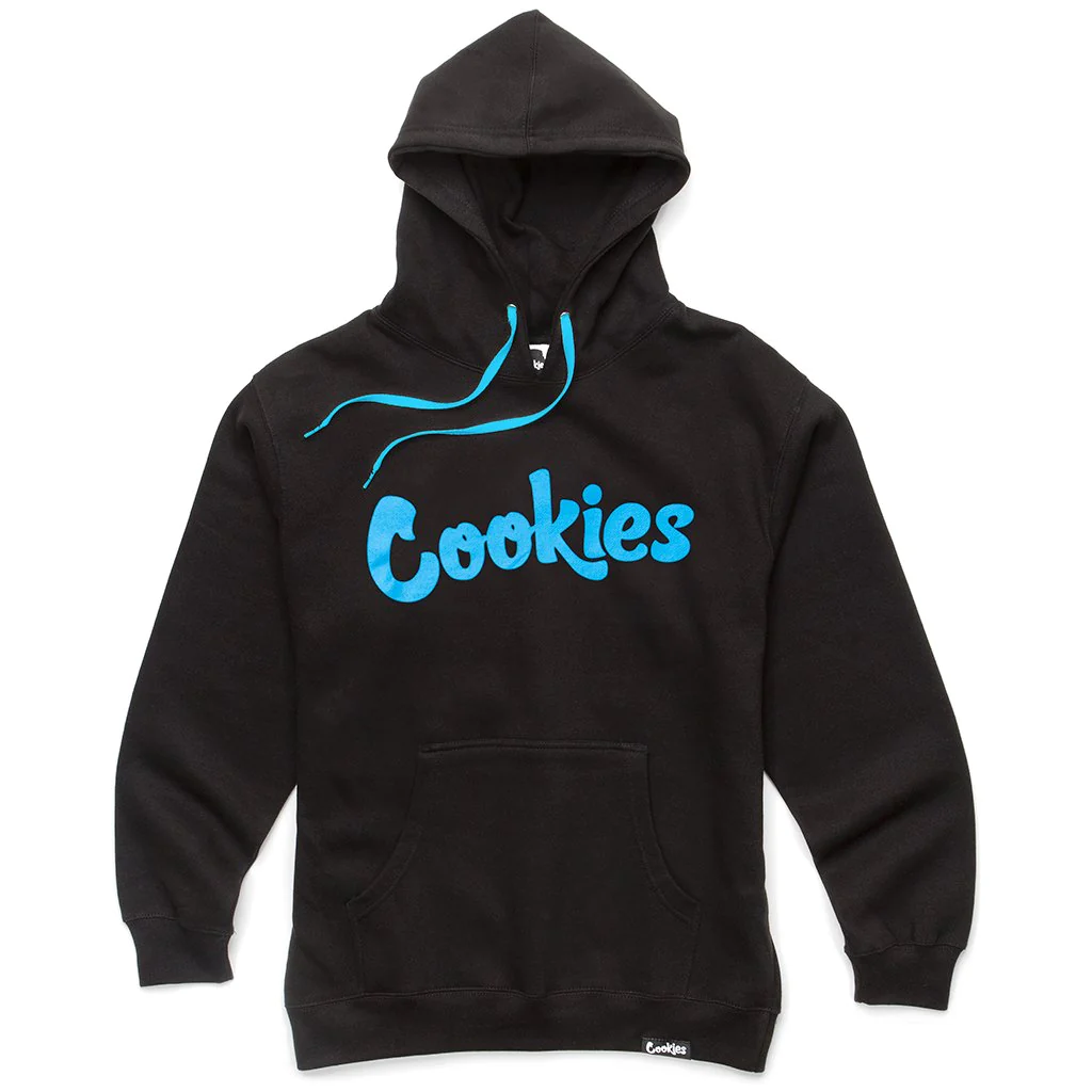 Photograph of product: Cookies | Black Hoodie | Blue Script | Small