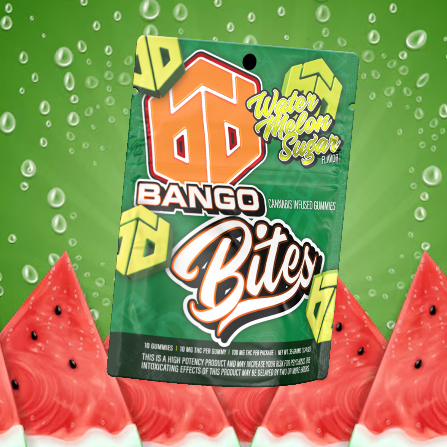 Photograph of product: Bango Bites | Watermelon Sugar | 100mg 10 pack of Gummies