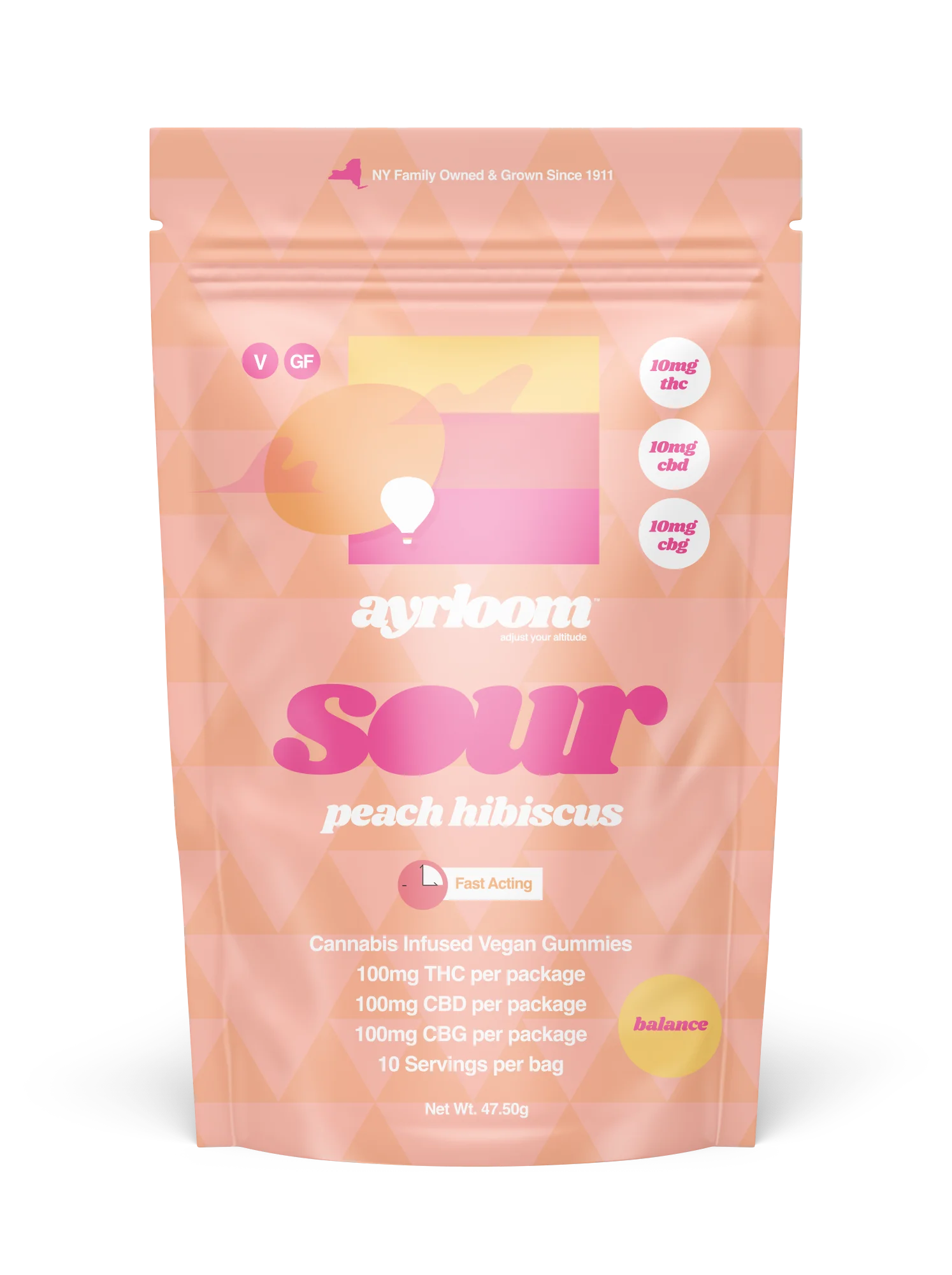 Photograph of product: Sour Peach Hibiscus 1:1:1 | 100mg 10pk Gummies