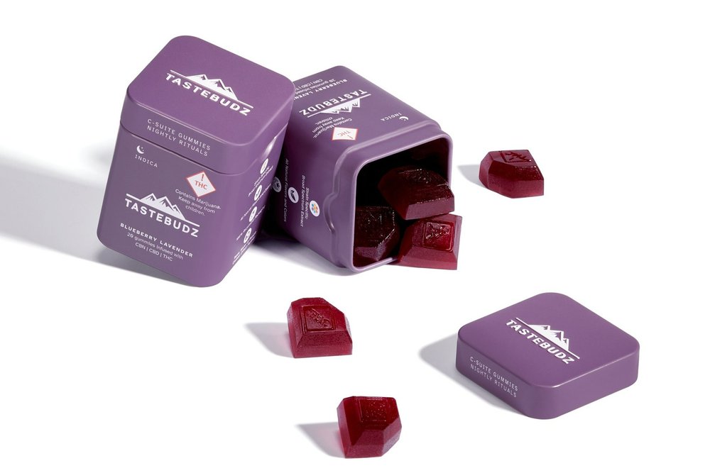 Photograph of product: Taste Budz | Rosin Gummies | - 100mg | 1:1:1 | TH-oui:CBD:CBN | Blueberry Lavender