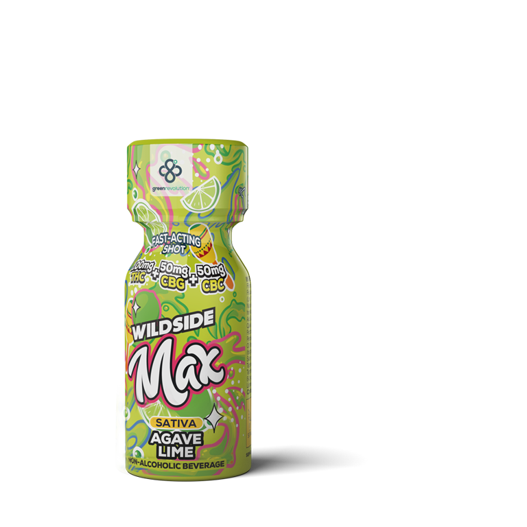 Photograph of product: Wildside Max | Agave Lime | Nano Shot | 2oz | DOH | 100mg TH-oui : 50mg CBG : 50mg CBC