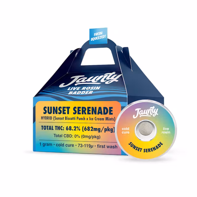 Photograph of product: Jaunty | Sunset Serenade | Cold Cure | Live Rosin Badder | 1g