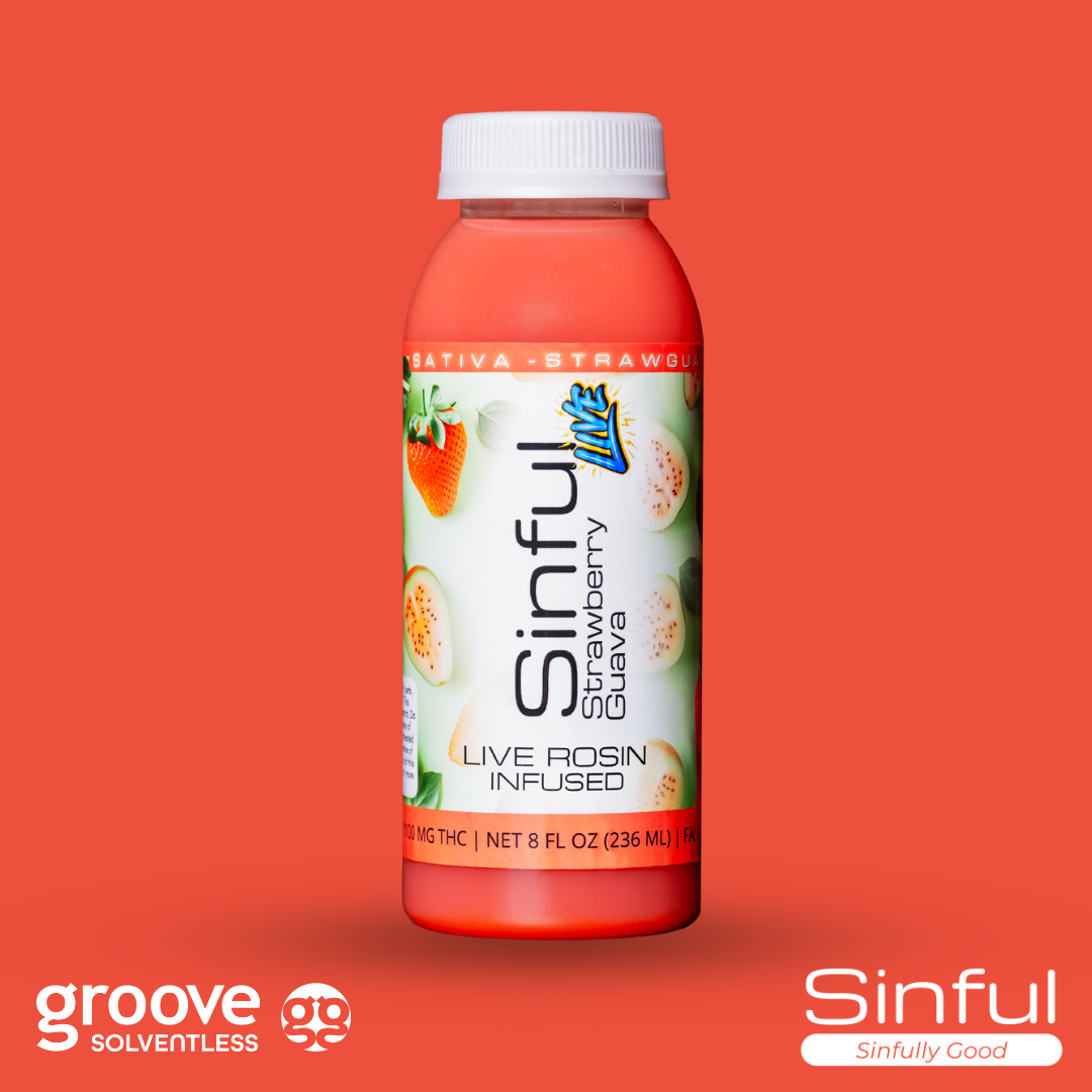 Photograph of product: 100mg Solventless Strawberry Guava (Oui'd): Sinful x Groove Collab