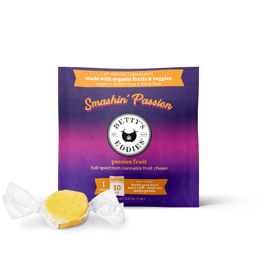 Photograph of product: Betty's Eddies Medicated Chews - Passion Fruit 100mg