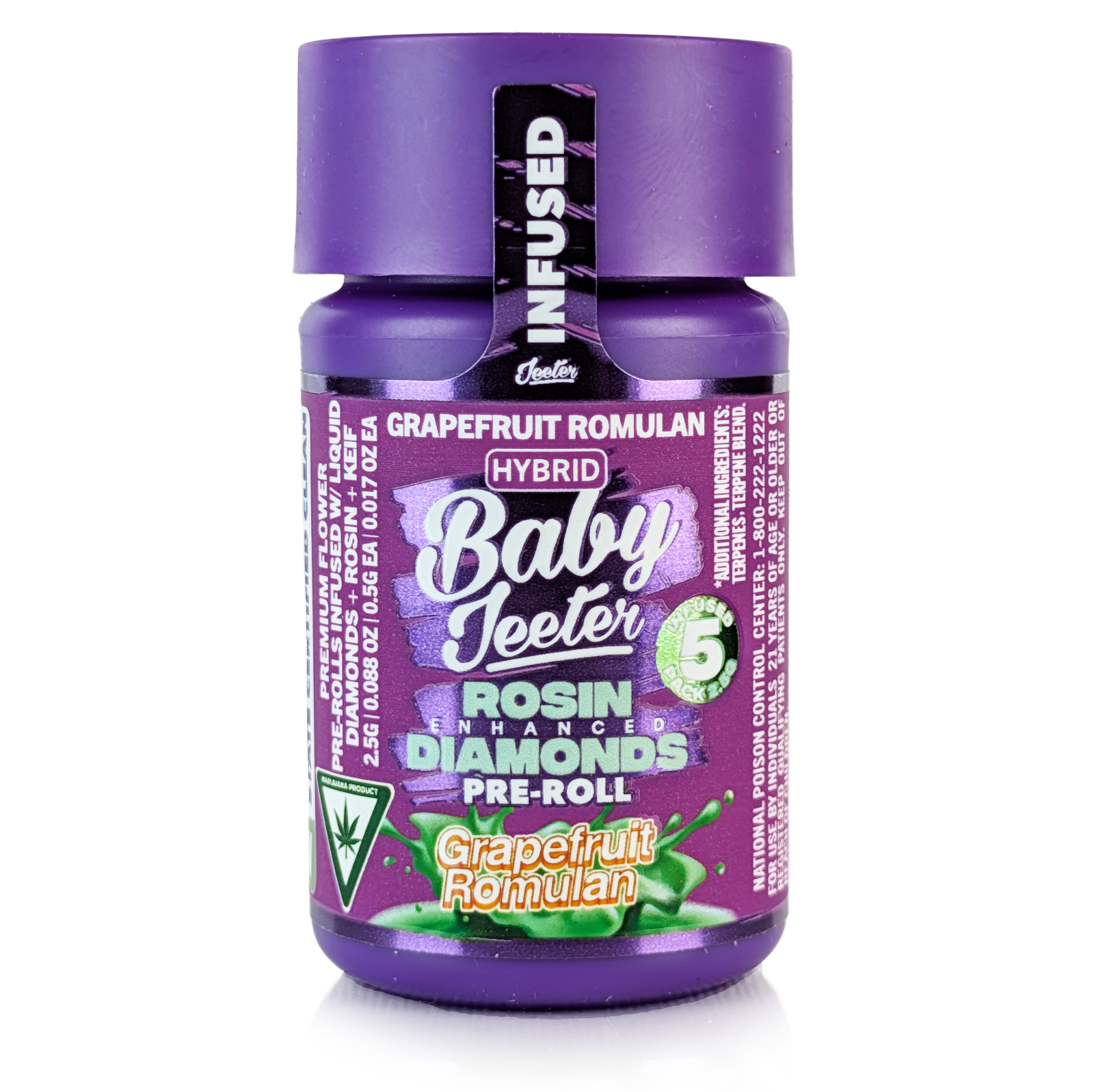 Photograph of product: GRAPEFRUIT ROMULAN - BABY JEETERS (5X.5G) INFUSED PRE-ROLLS