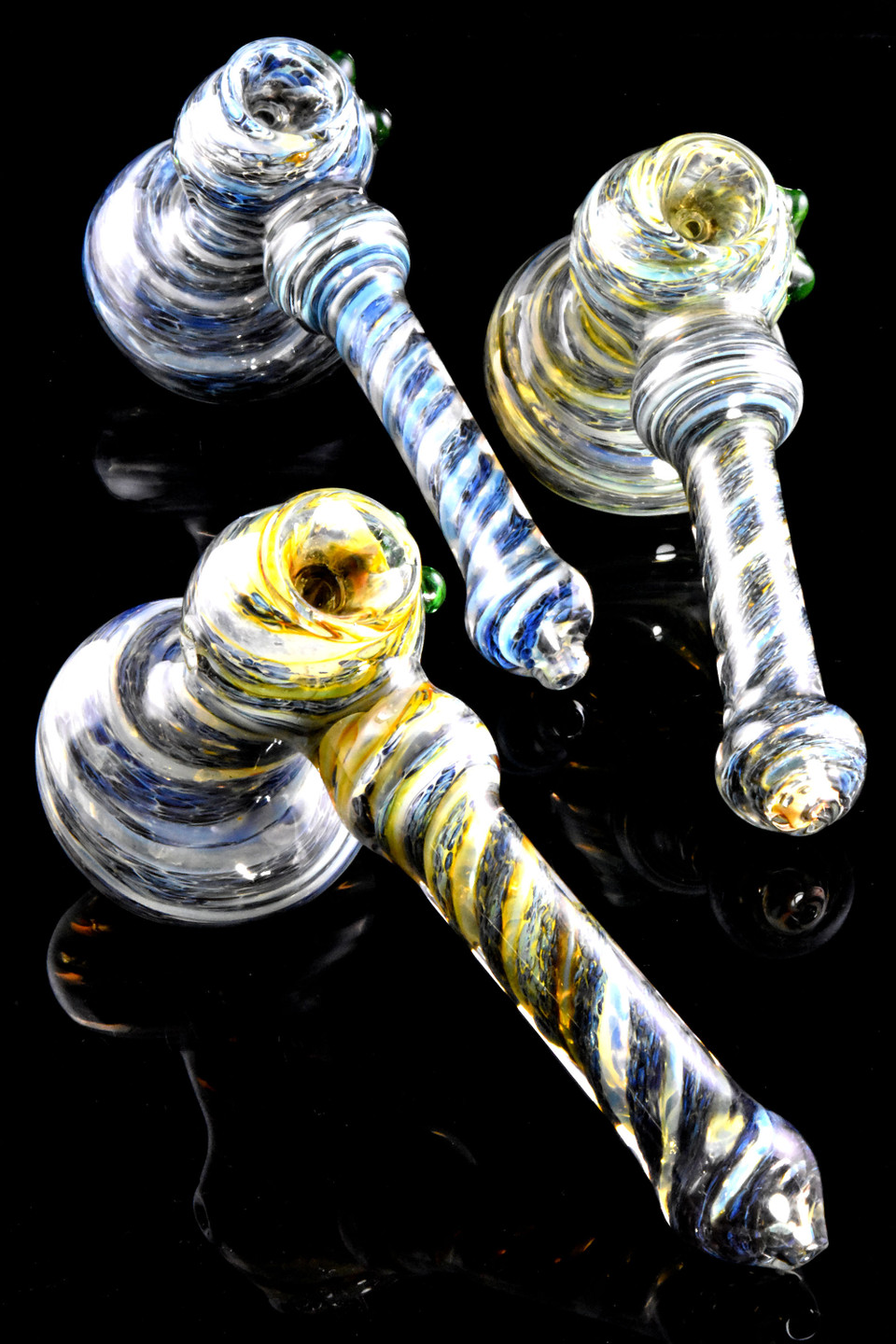 Photograph of product: 8"LARGE THICK FUMED SPIRAL FRIT GLASS HAMMER BUBBLER