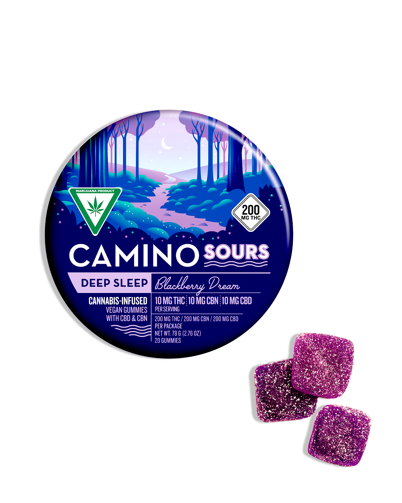 Photograph of product: Sour Blackberry Dream 10:10:10 THC:CBD:CBN Gummies 20x10mg