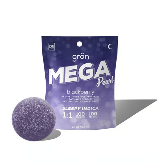 Photograph of product: Grn - Mega Blackberry 1:1 TH-oui: CBN Gummies 10pk - 100mg