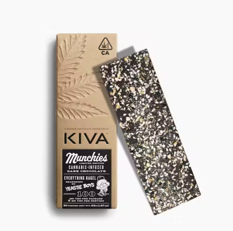 Photograph of product: Kiva Bars | Dark Chocolate Munchies Everything Bagel | 100mg (20pk)